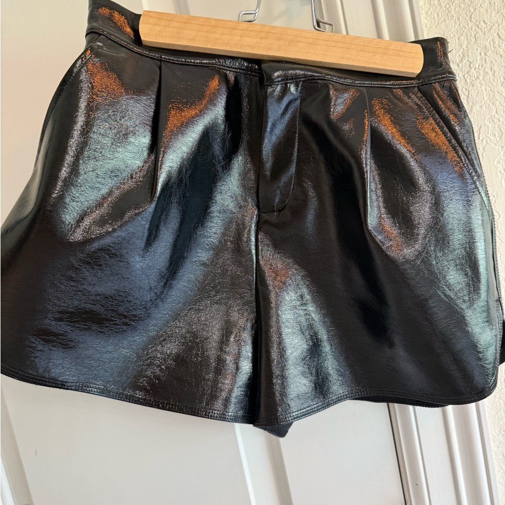 GREY LAB Shiny Black High Waist Women's Shorts
